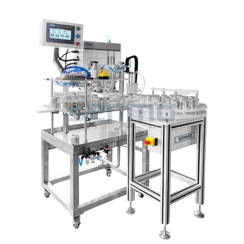 Compact automatic beer canning line for microbrewery